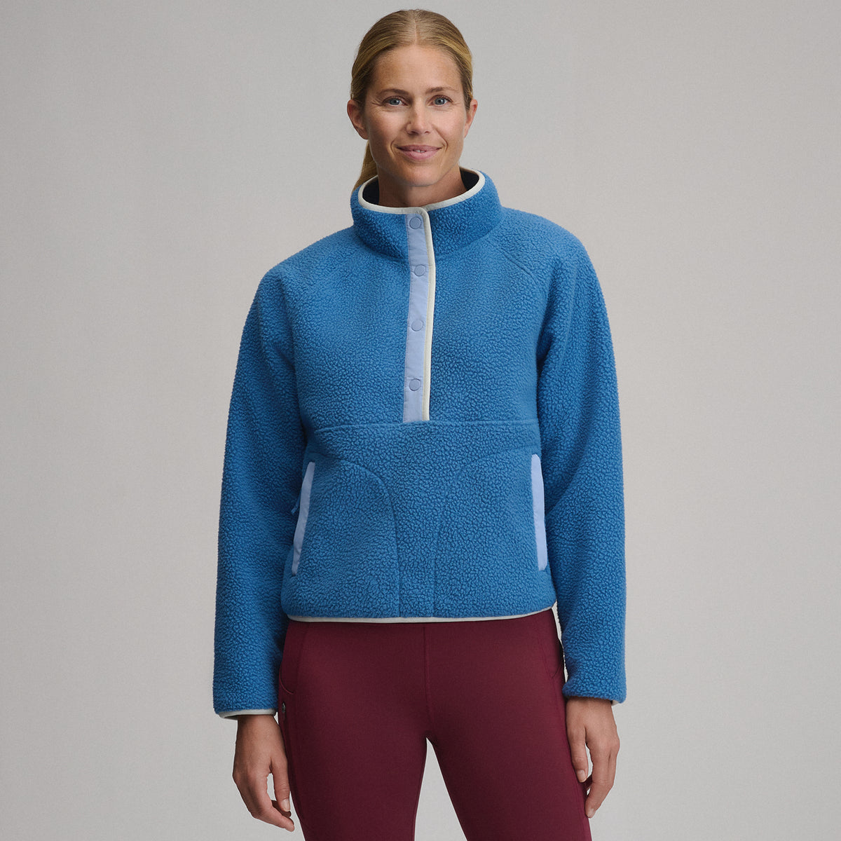 Women's Plush Fleece Snap-Mock Pullover-Dk Chambray-1