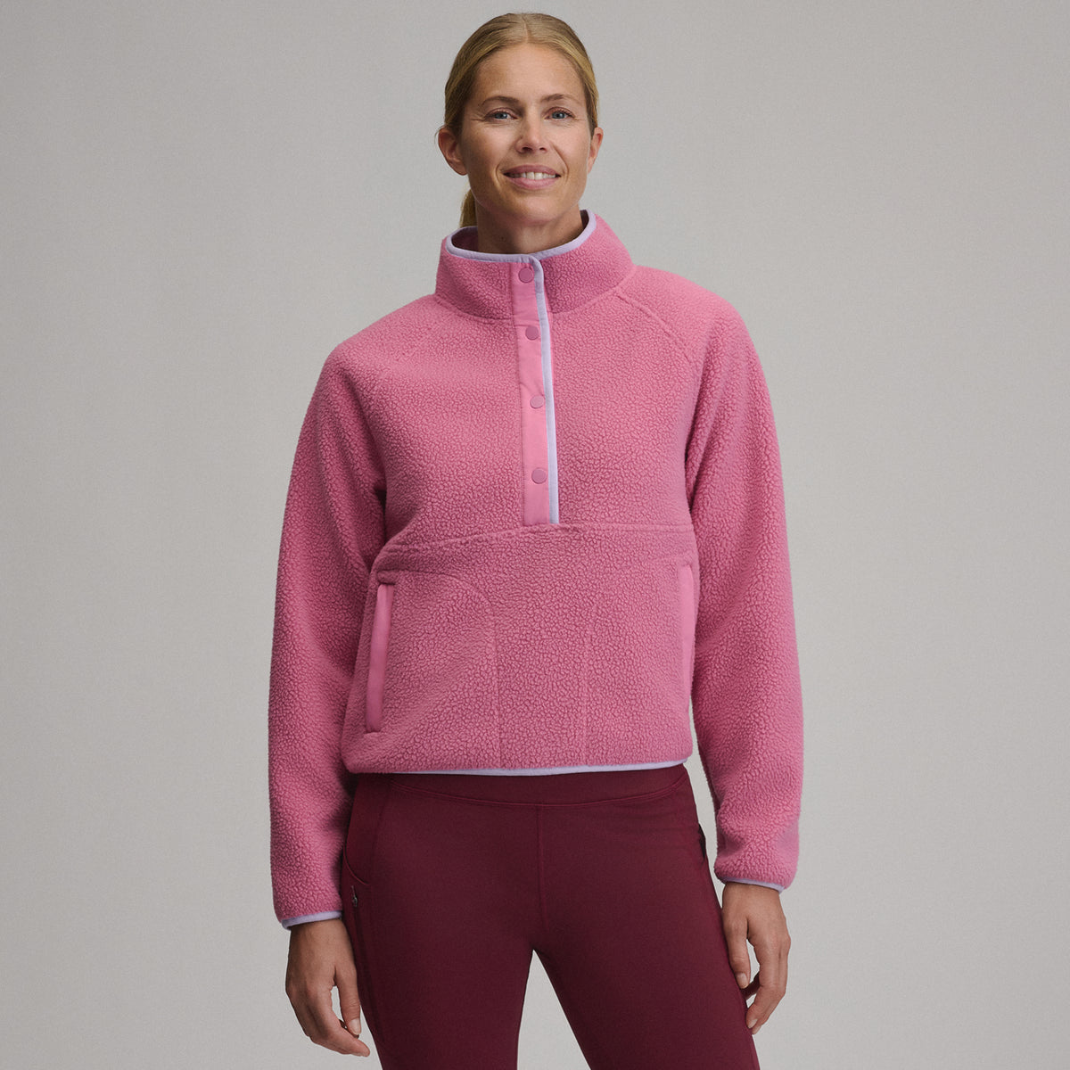 Women's Plush Fleece Snap-Mock Pullover-Dusty Rose-9