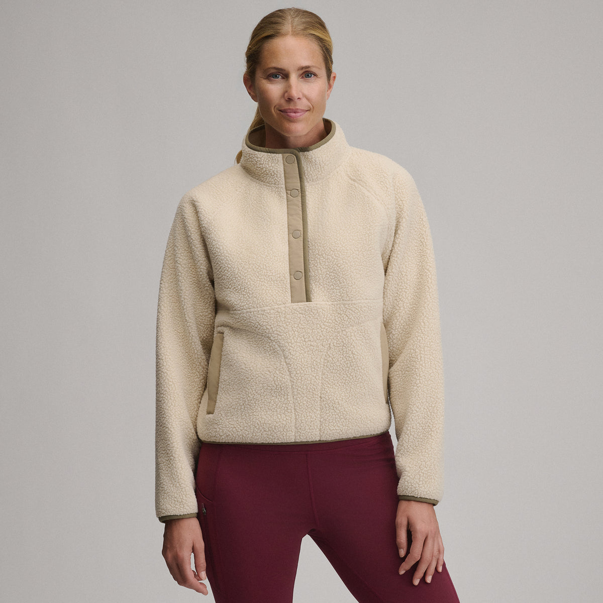 Women's Plush Fleece Snap-Mock Pullover-Jute-13