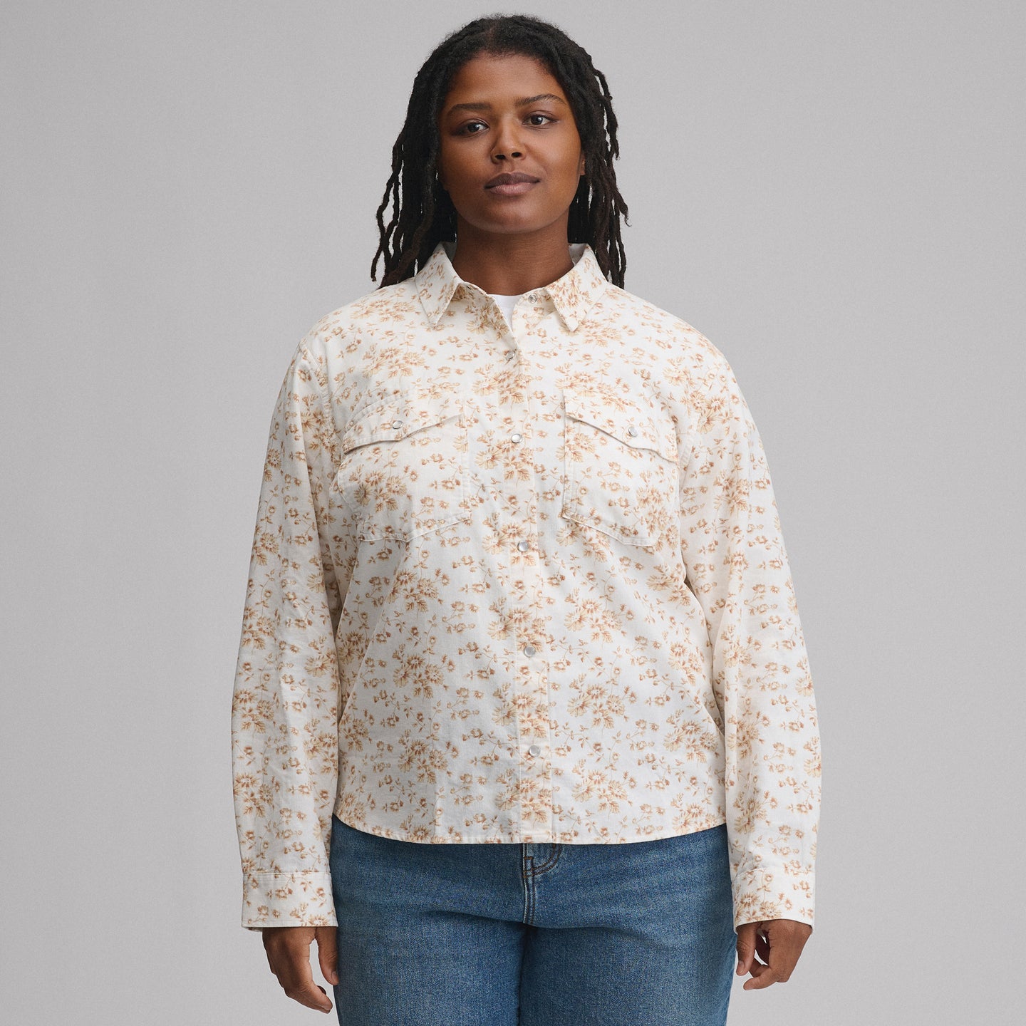 Women's Long-Sleeve Western Button-Down Shirt-Ivory-5