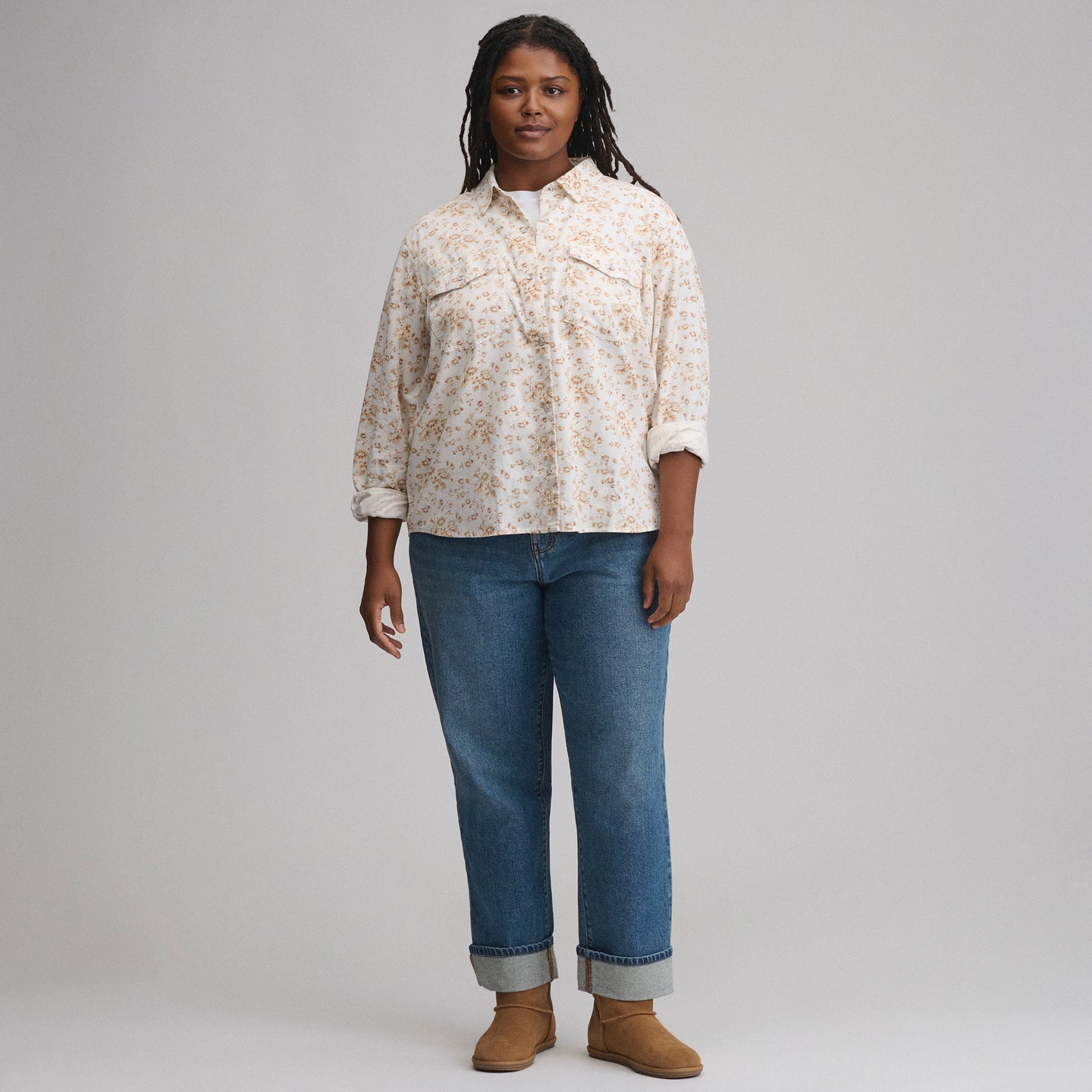 Women's Long-Sleeve Western Button-Down Shirt-Ivory-11