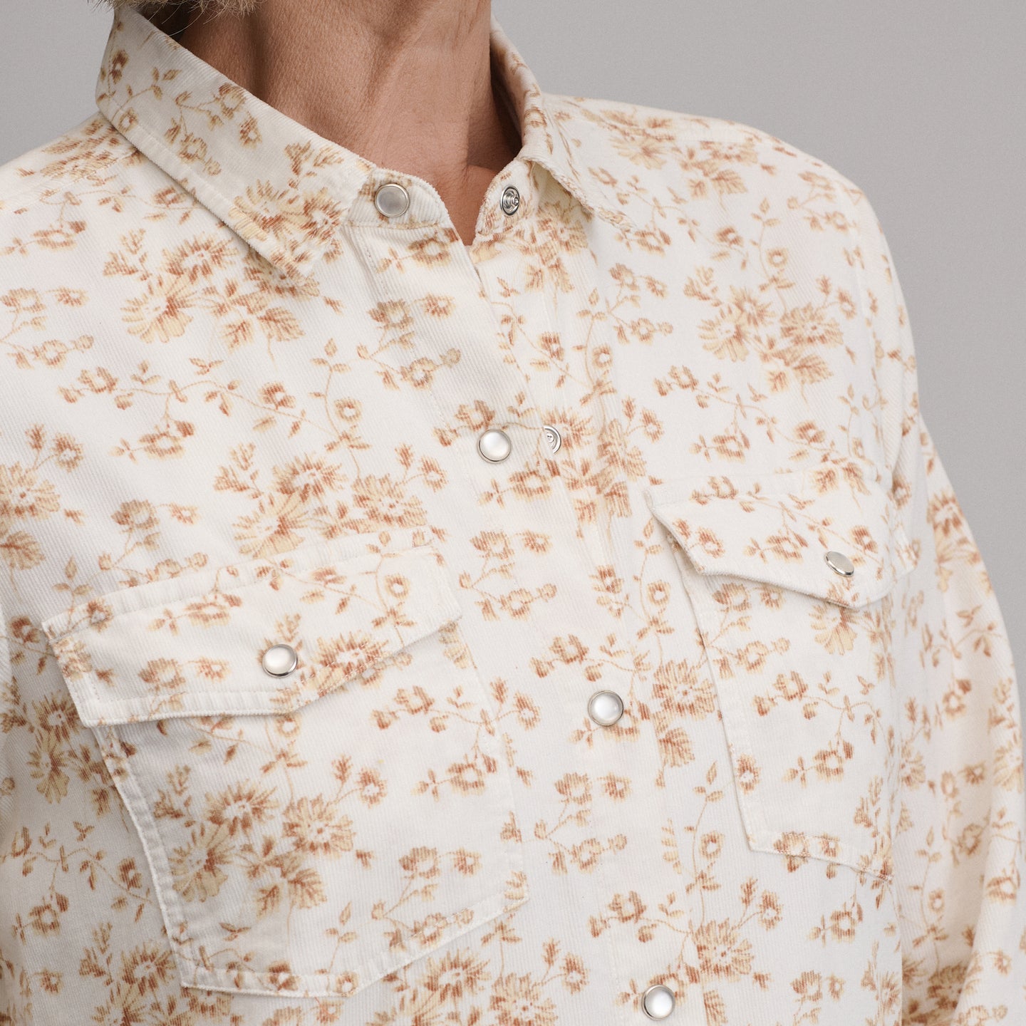 Women's Long-Sleeve Western Button-Down Shirt-Ivory-10
