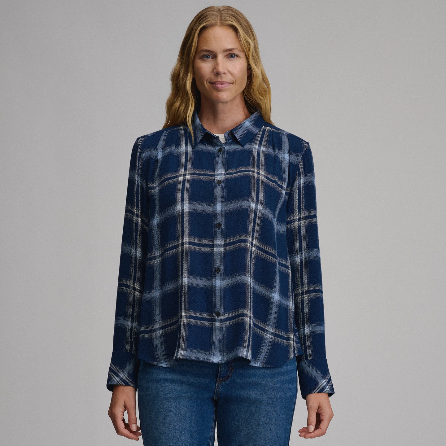 Women's Long-Sleeve Softened Button-Down Shirt-Brook-1