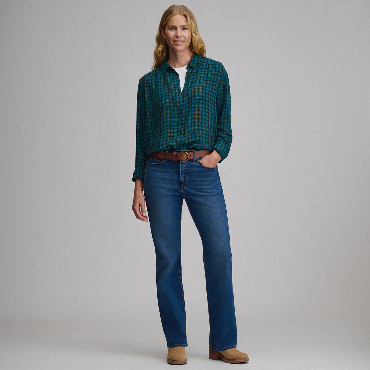 Women's Long-Sleeve Softened Button-Down Shirt-Marine-12