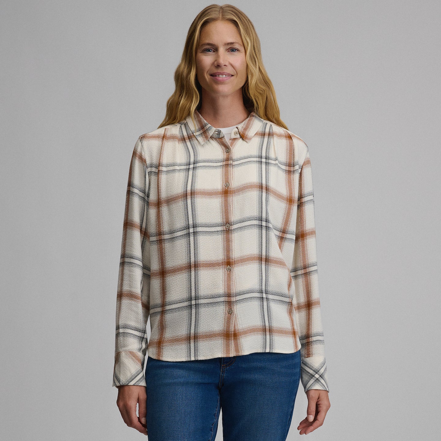 Women's Long-Sleeve Softened Button-Down Shirt-Ivory-13
