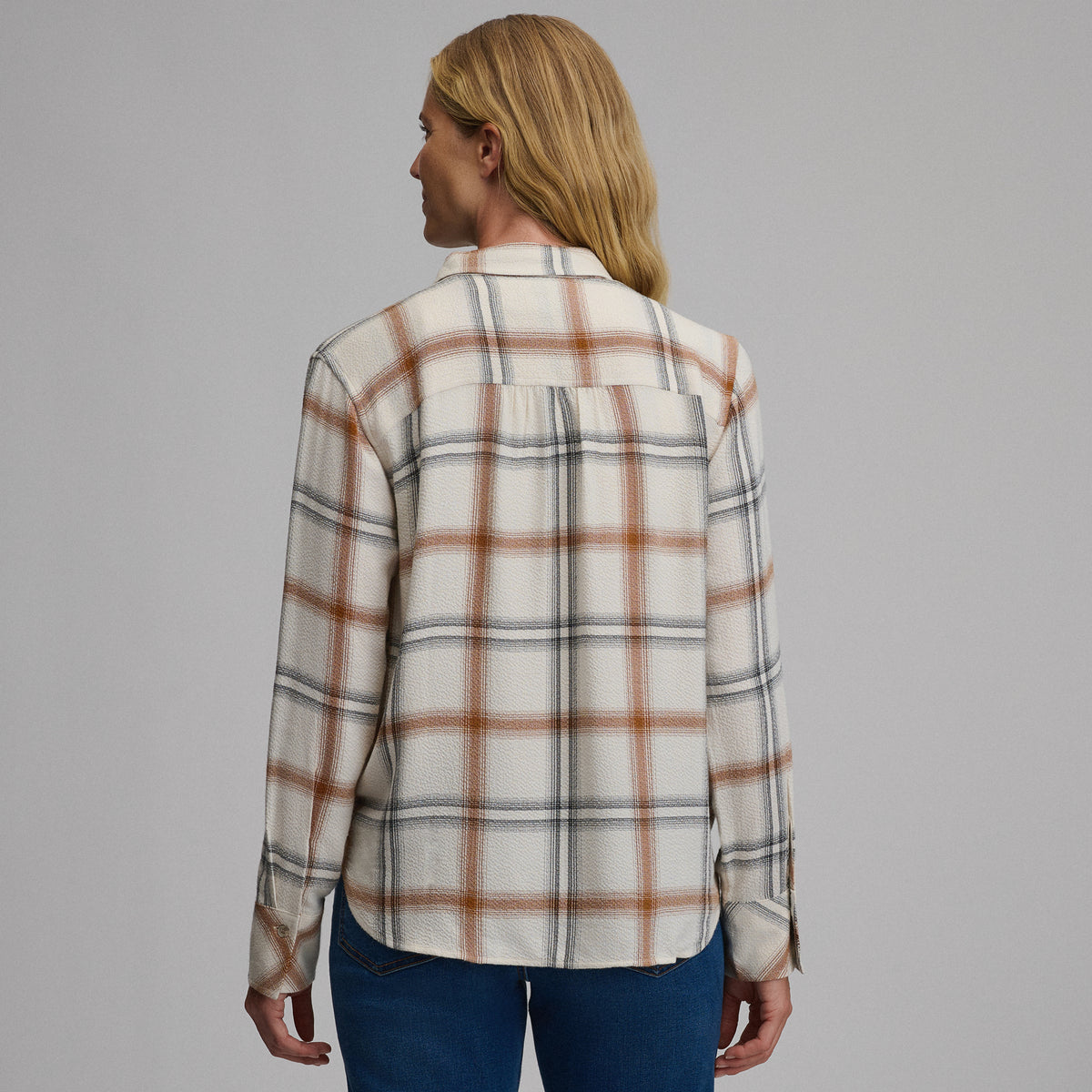 Women's Long-Sleeve Softened Button-Down Shirt-Ivory-14