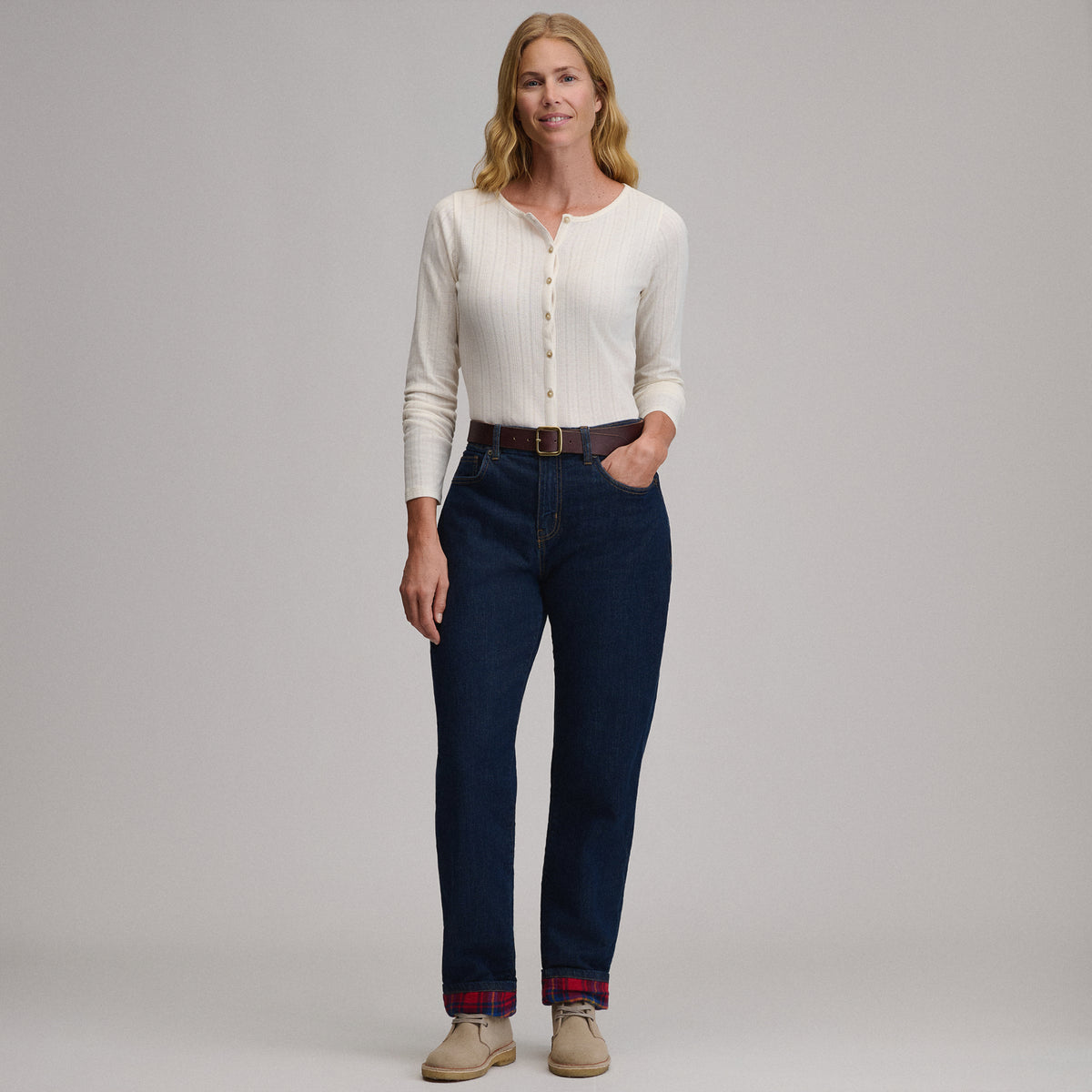 Women's Boyfriend Flannel Lined Jean-Aged Blue-5