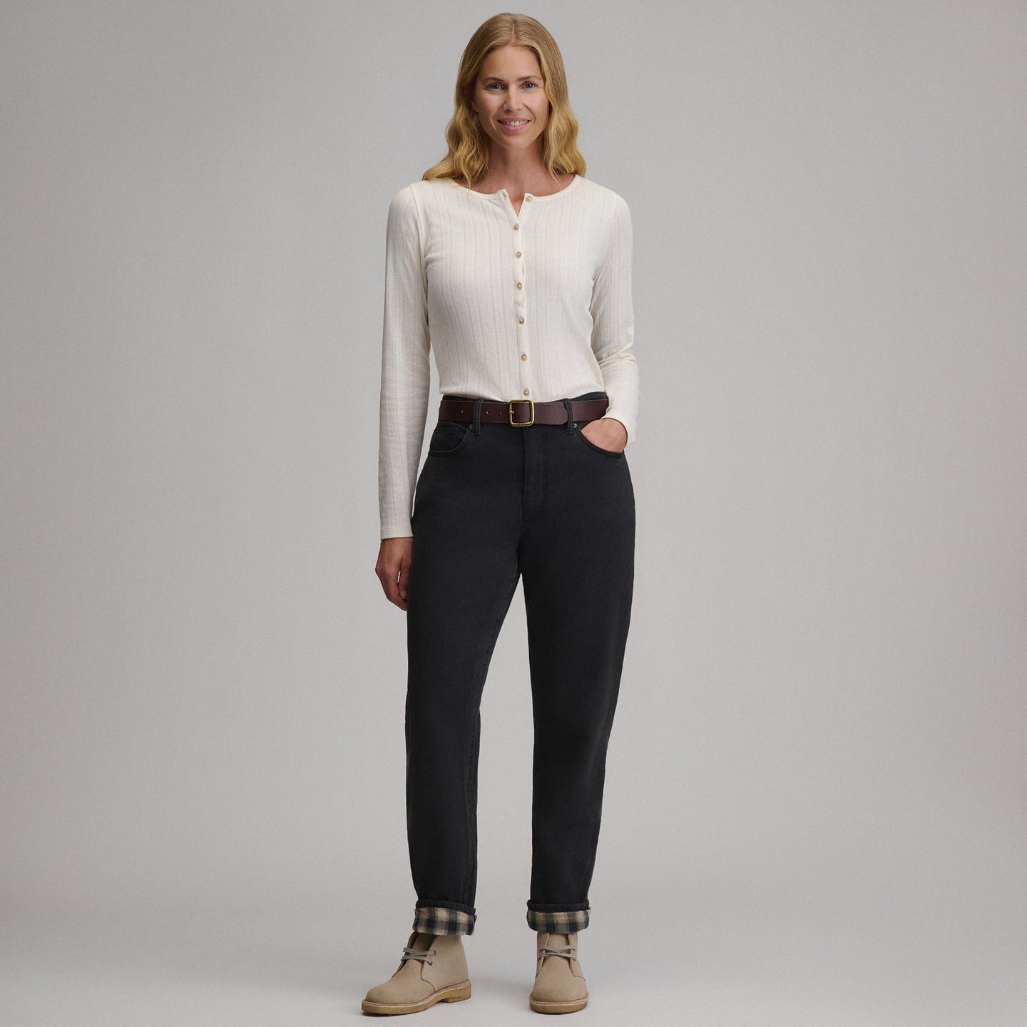 Women's Boyfriend Flannel Lined Jean-Cinder-9