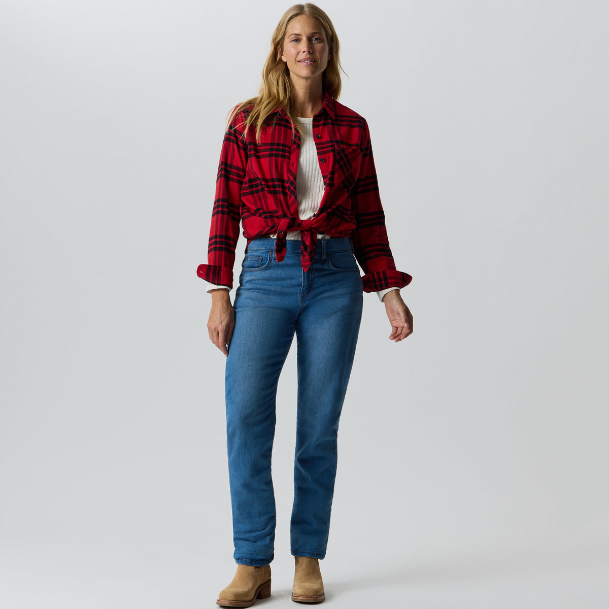 Women's Boyfriend Flannel Lined Jean-Deep Rinse-3
