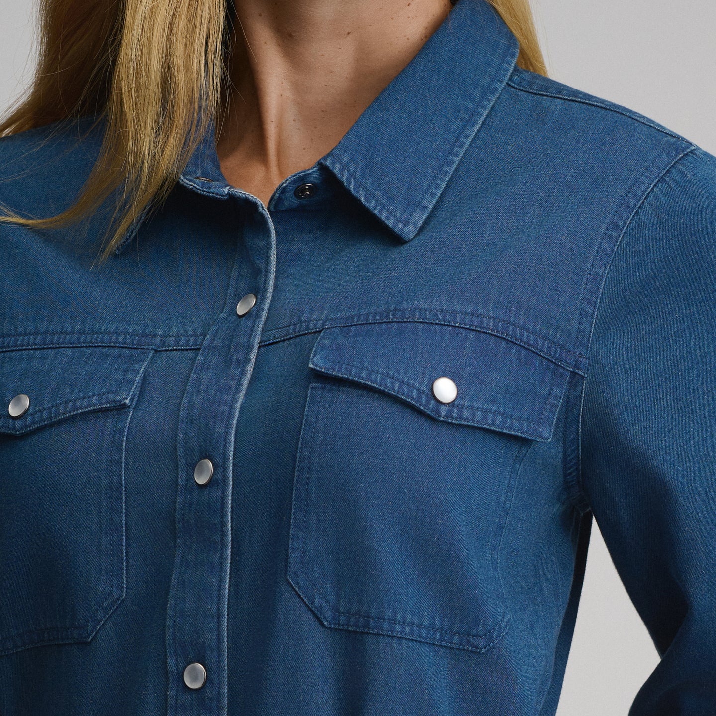 Women's Long-Sleeve Denim Button Front Belted Midi Dress-Dark Denim-6