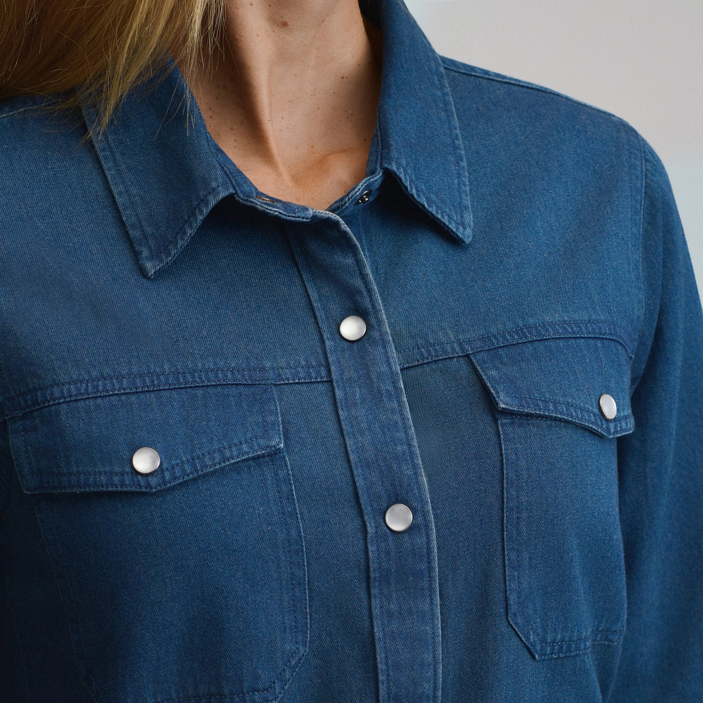 Women's Long-Sleeve Denim Button Front Belted Midi Dress-Dark Denim-7
