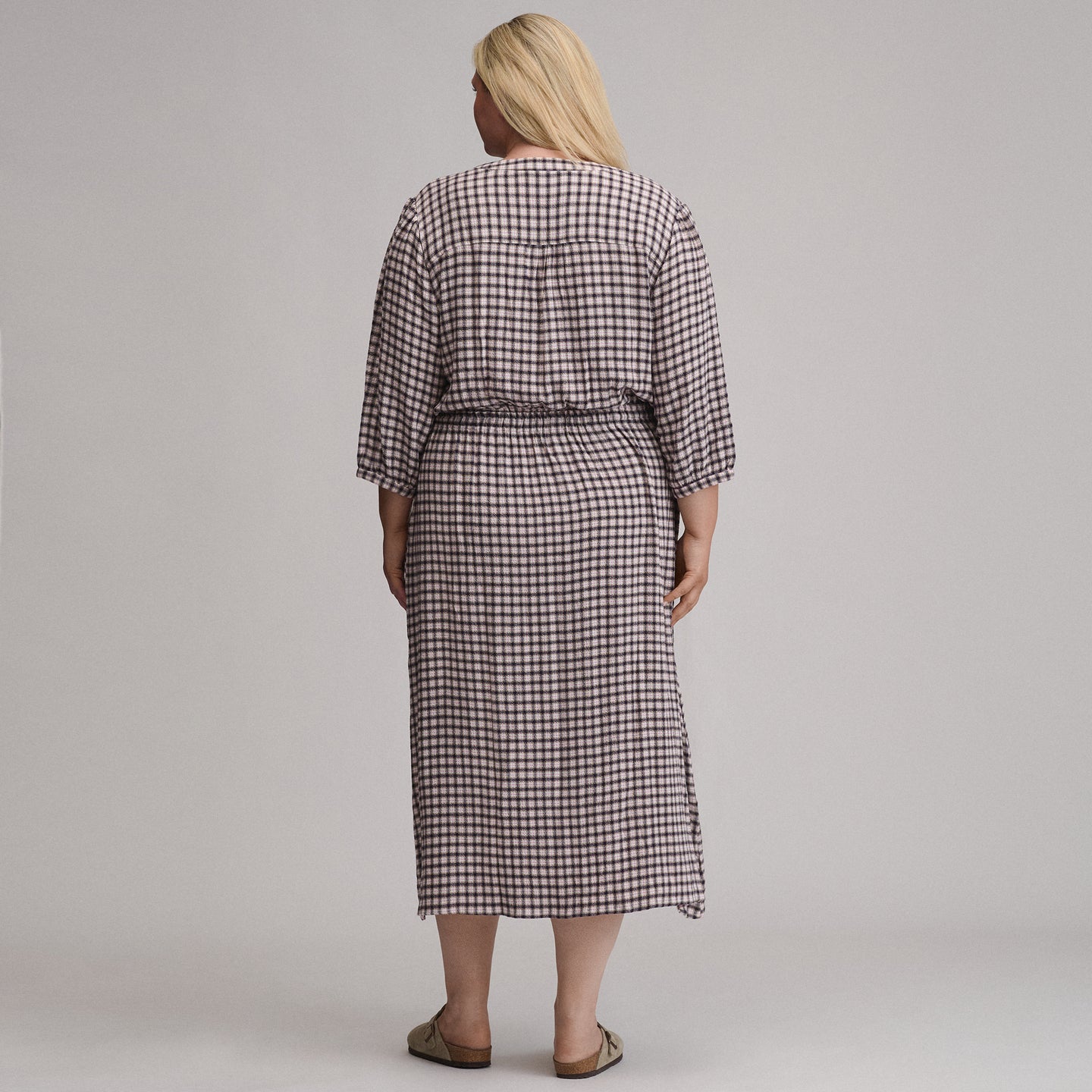 Women's Plaid Button Front Belted Midi Dress-Aubergine-3