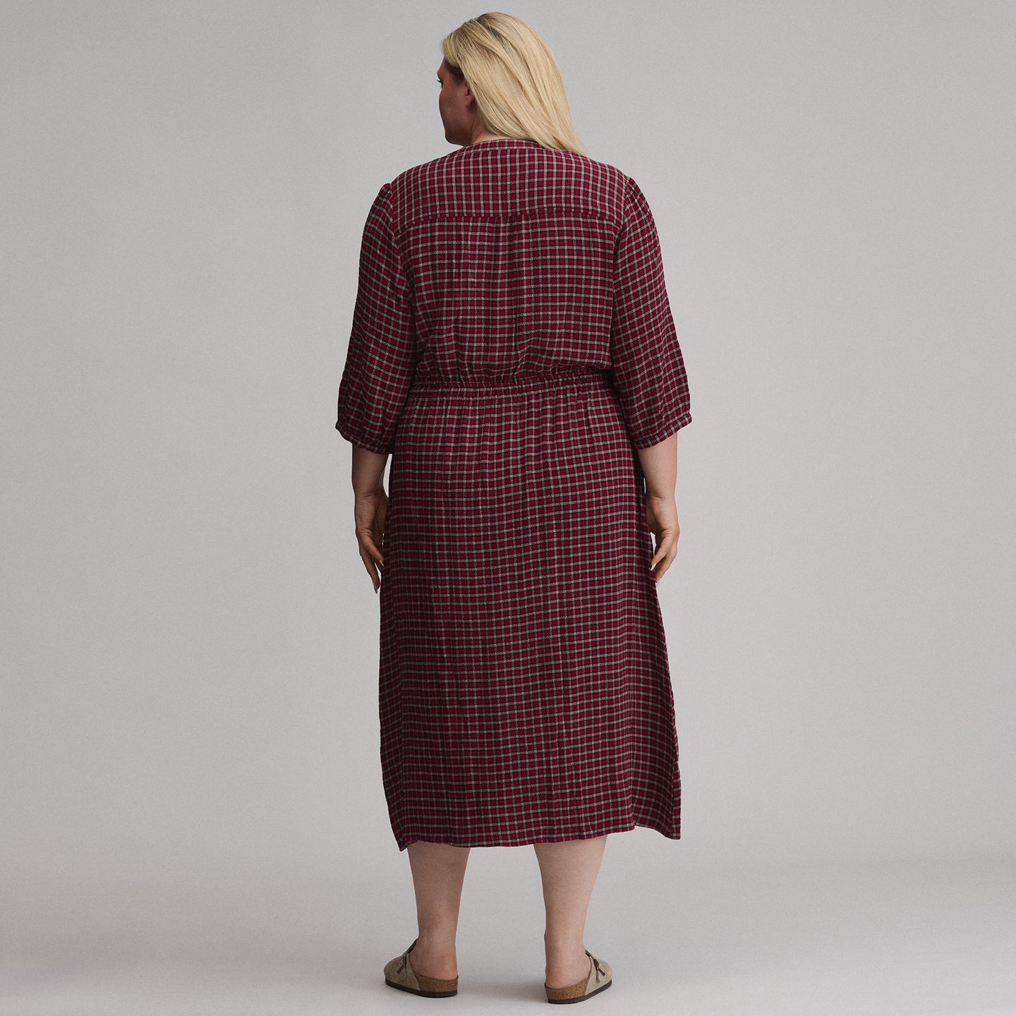 Women's Plaid Button Front Belted Midi Dress-Blossom-11