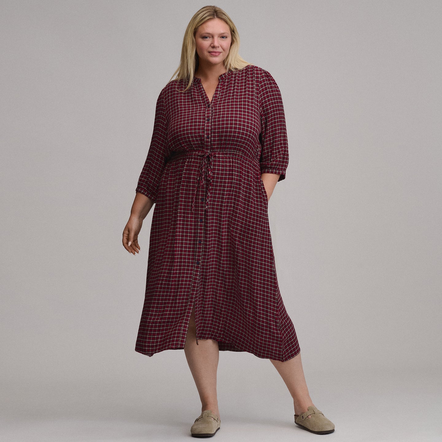 Women's Plaid Button Front Belted Midi Dress-Blossom-16