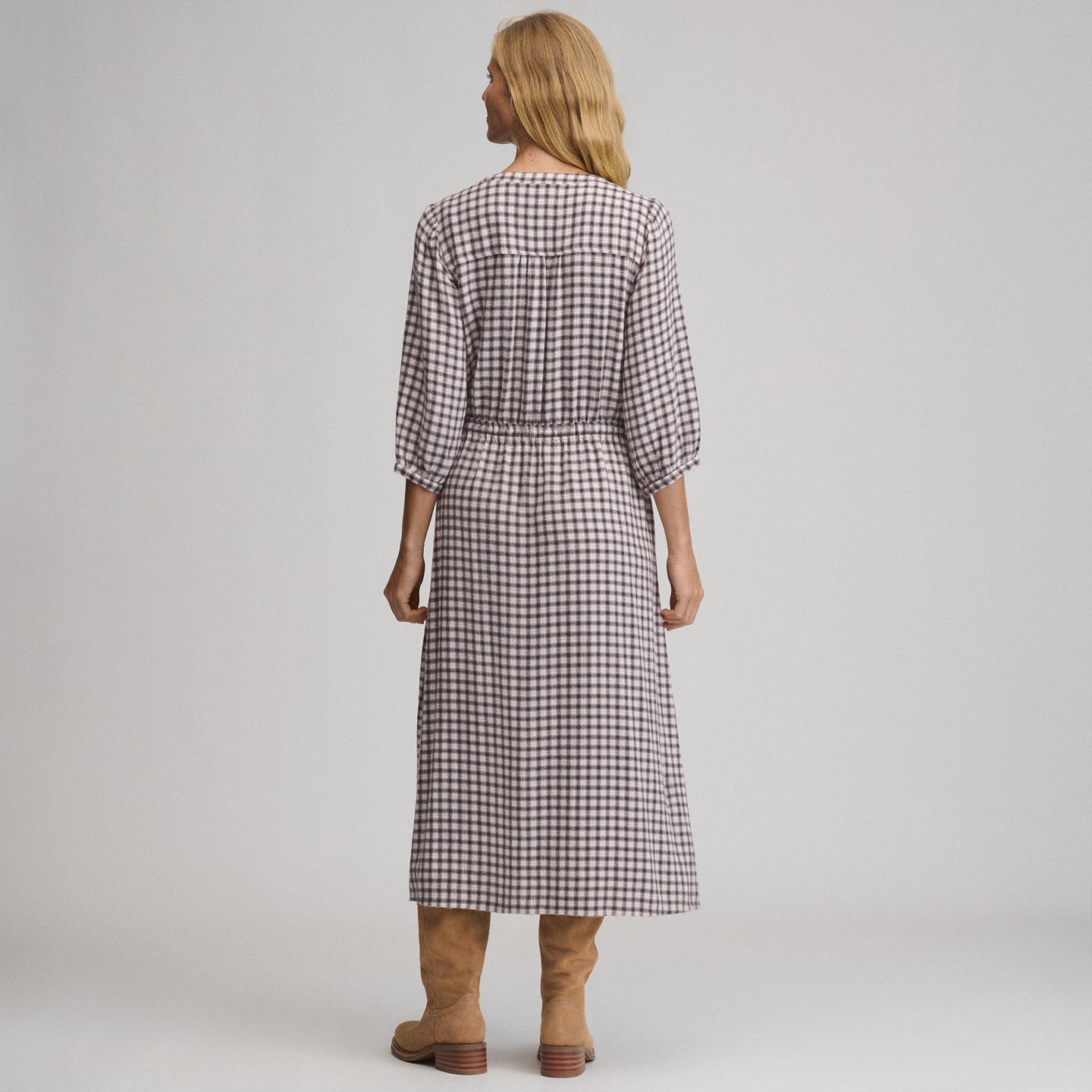 Women's Plaid Button Front Belted Midi Dress-Aubergine-4