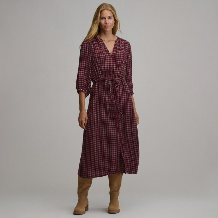 Women's Plaid Button Front Belted Midi Dress