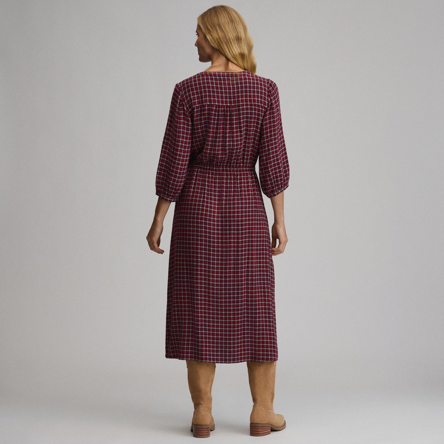 Women's Plaid Button Front Belted Midi Dress-Blossom-12