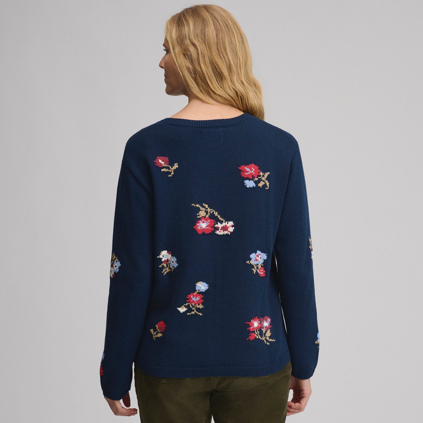 Floral Crewneck Sweater-Navy-2