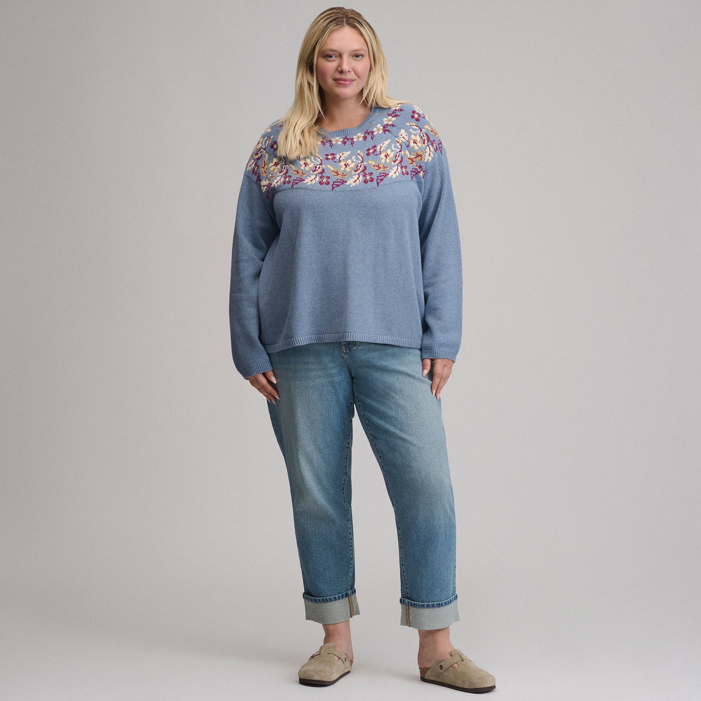 Women's Placed Intarsia Sweater-Dark Horizon-4
