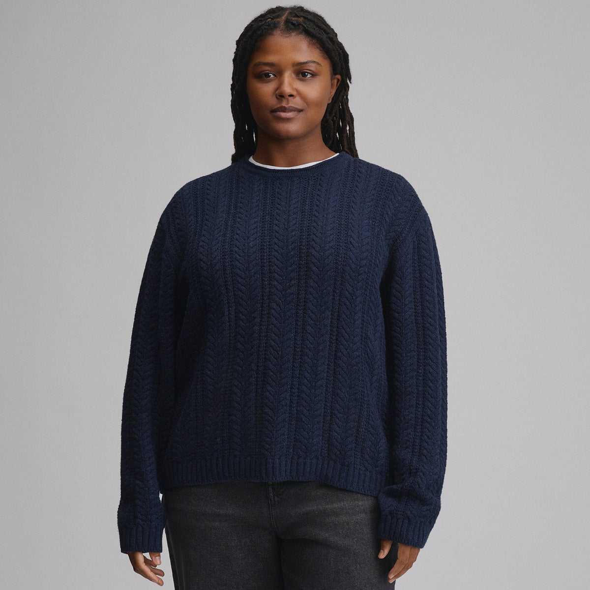 Women's Cotton Cable Crew Sweater-Brook-1