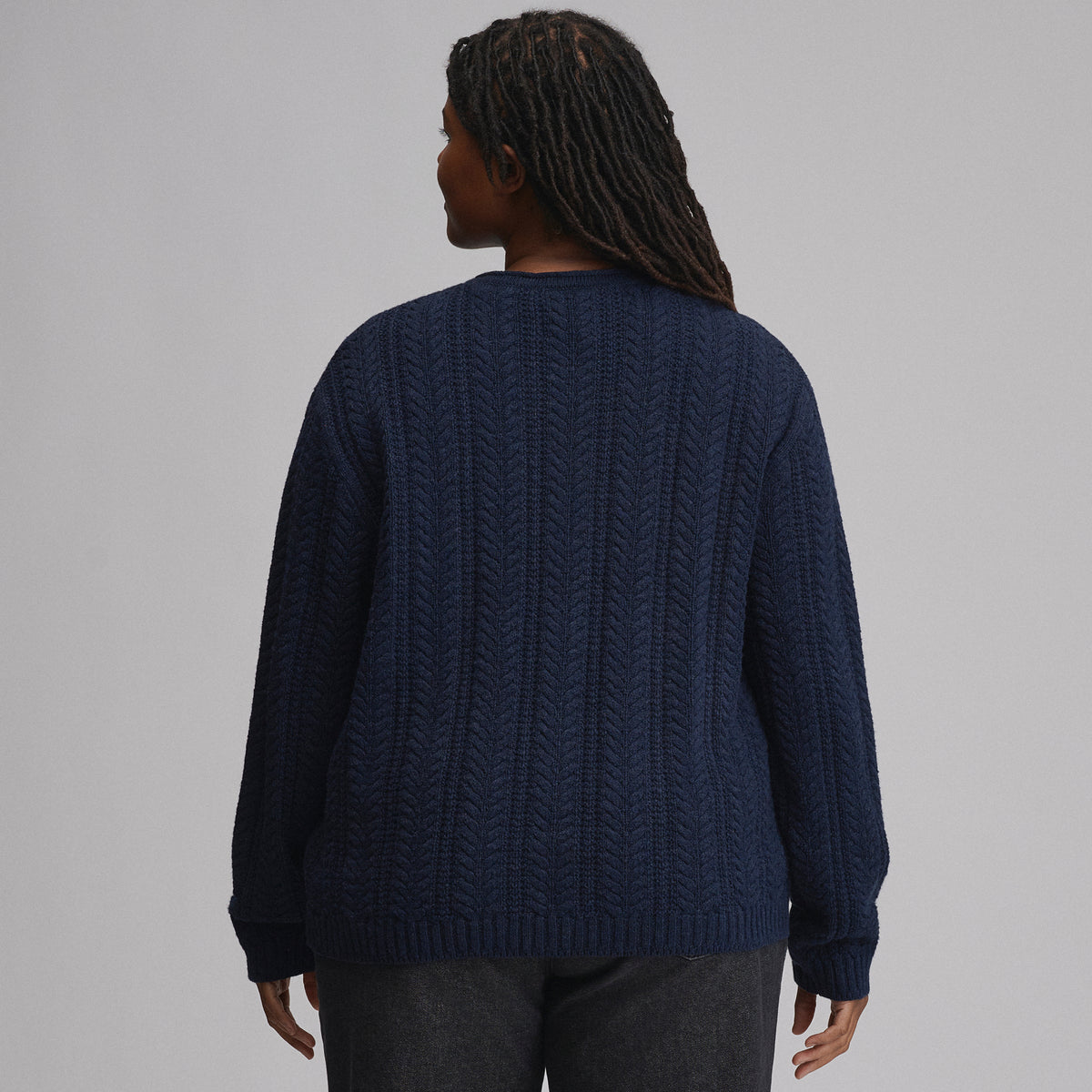 Women's Cotton Cable Crew Sweater-Brook-2