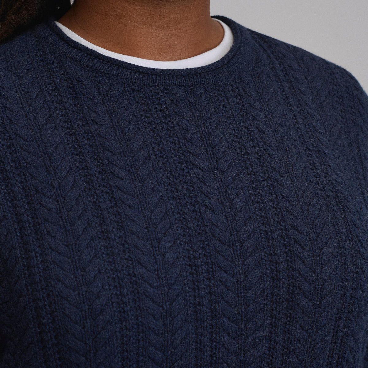 Women's Cotton Cable Crew Sweater-Brook-3