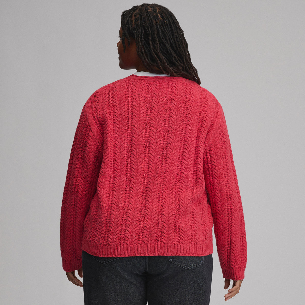 Women's Cotton Cable Crew Sweater-Chili-6