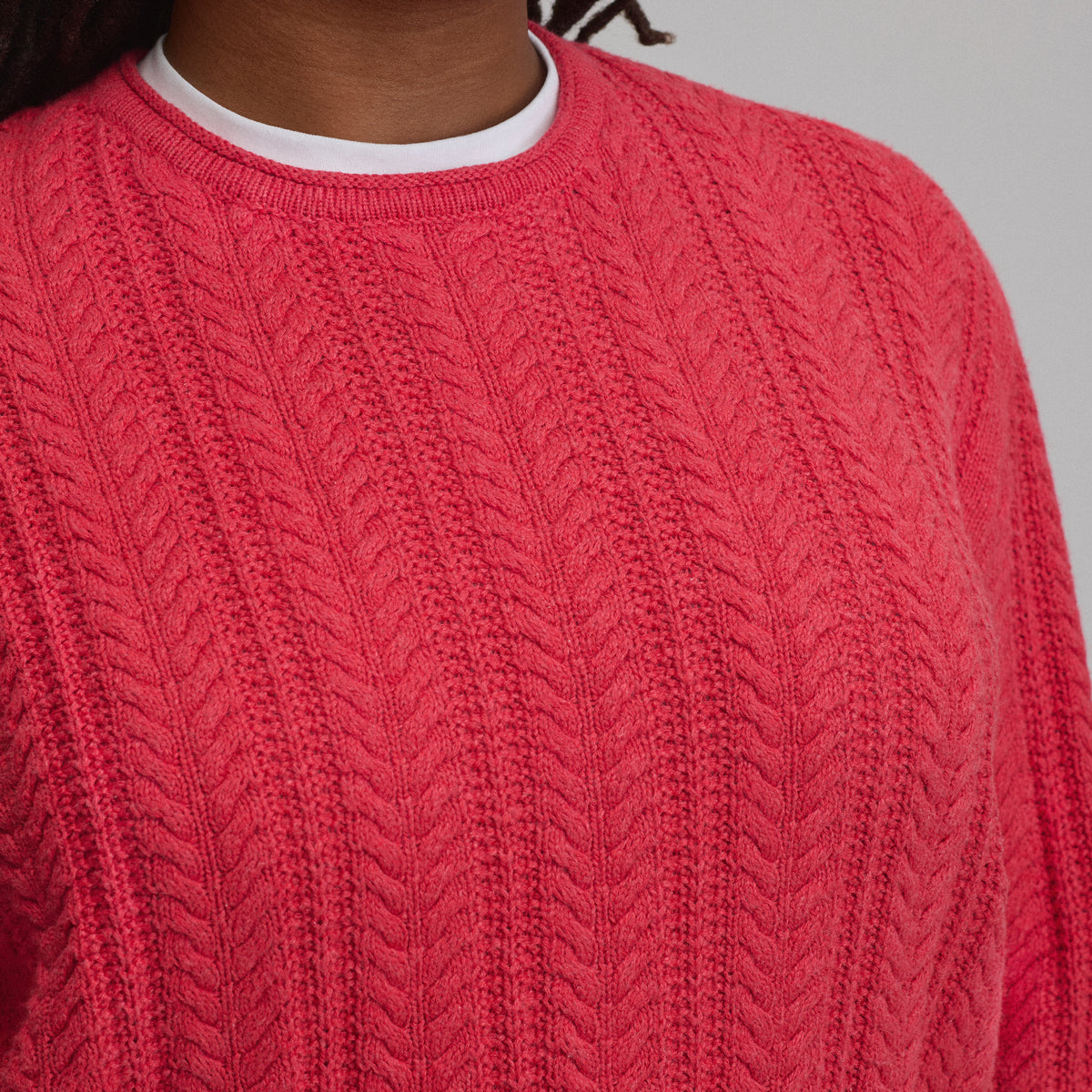 Women's Cotton Cable Crew Sweater-Chili-7