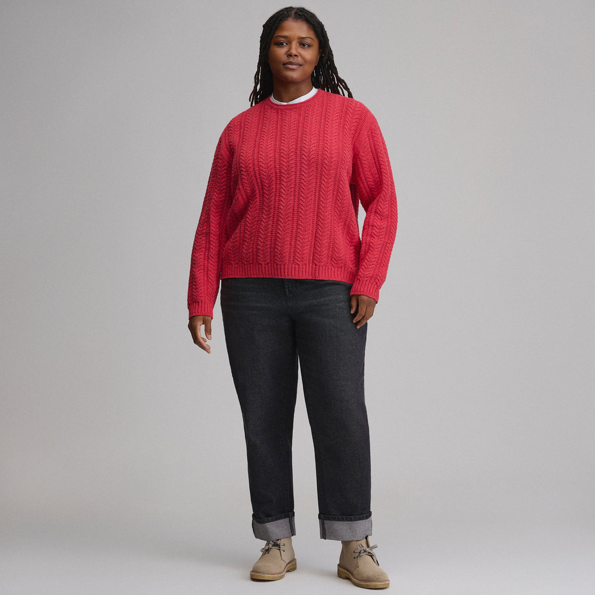 Women's Cotton Cable Crew Sweater-Chili-8
