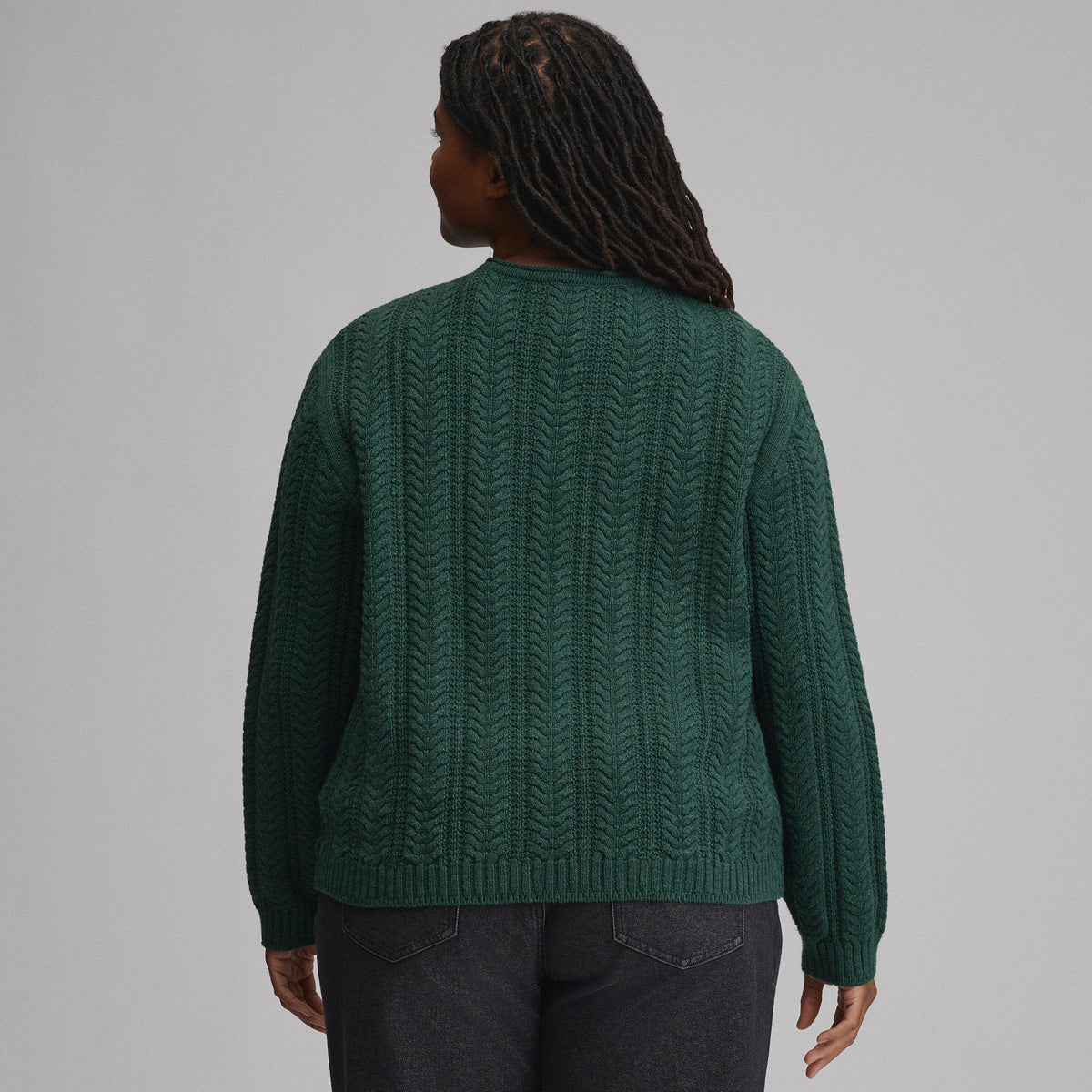 Women's Cotton Cable Crew Sweater-Dark Mint-10