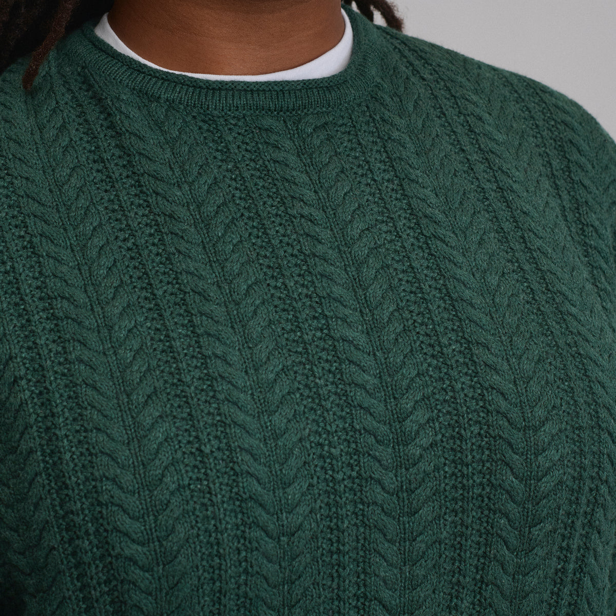 Women's Cotton Cable Crew Sweater-Dark Mint-11