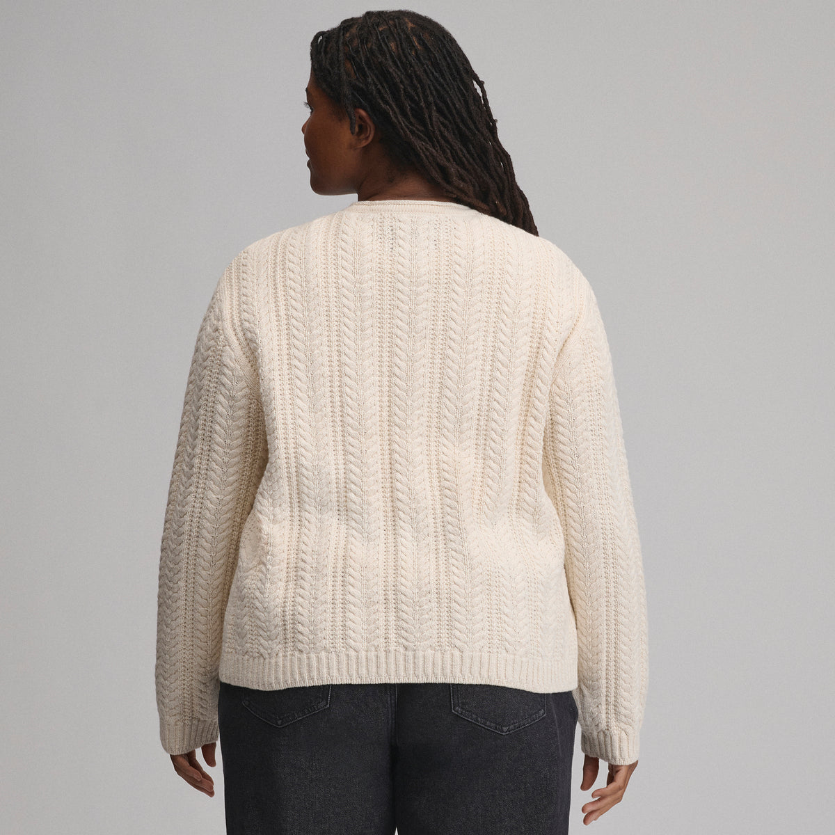 Women's Cotton Cable Crew Sweater-Ivory-14