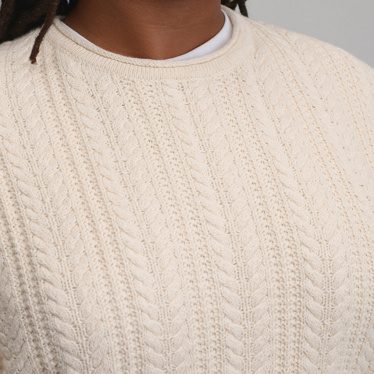 Women's Cotton Cable Crew Sweater-Ivory-15