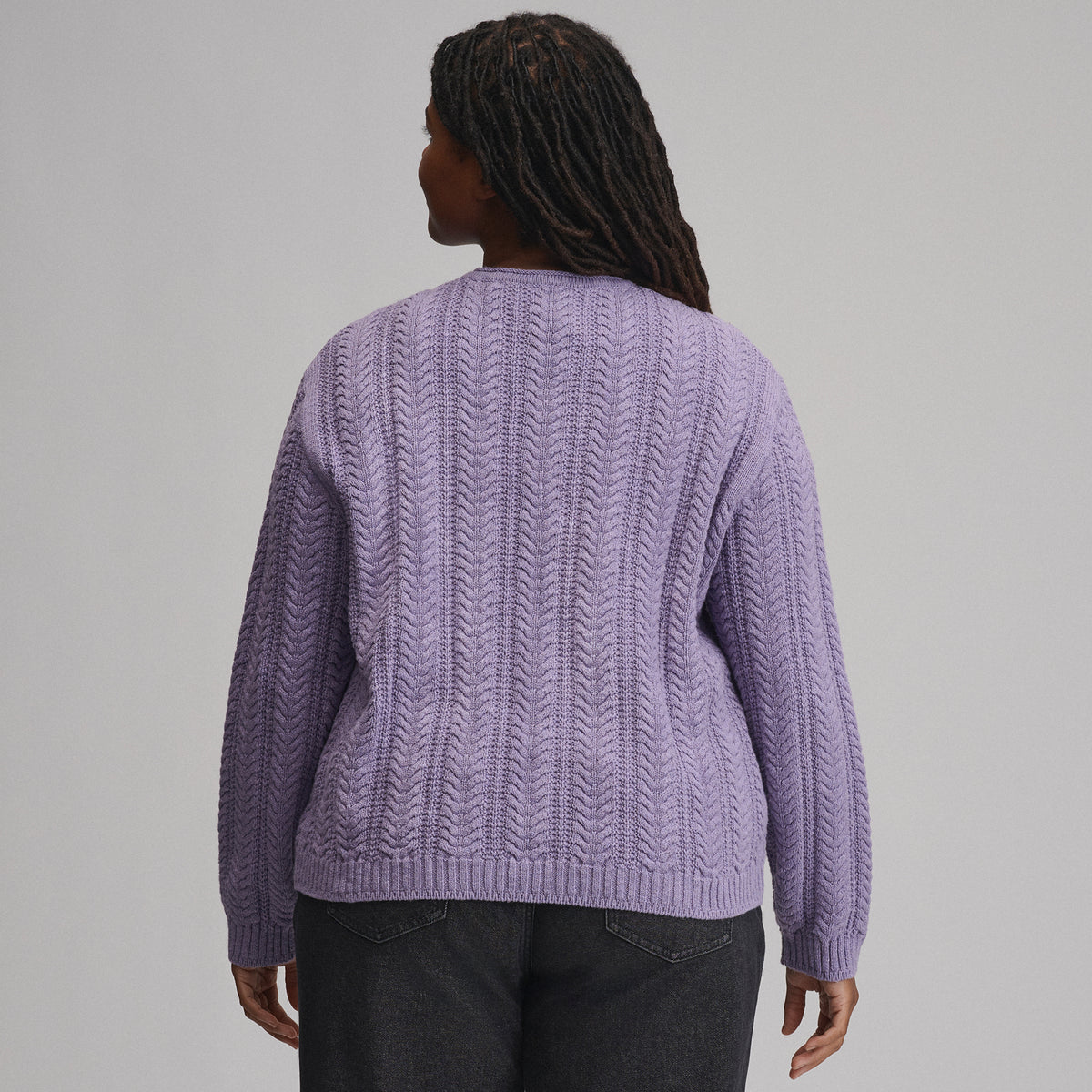 Women's Cotton Cable Crew Sweater-Lavender Mist-18