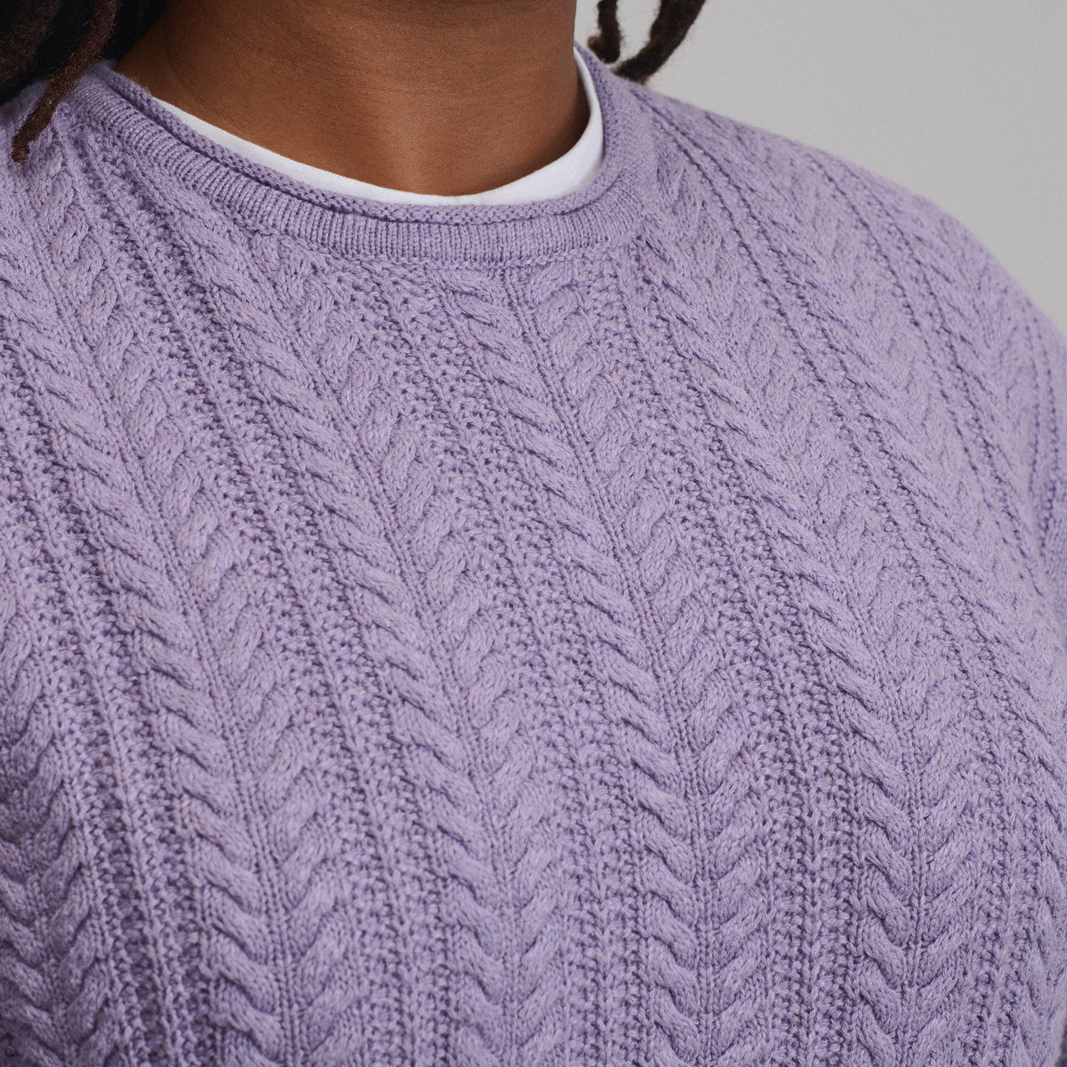 Women's Cotton Cable Crew Sweater-Lavender Mist-19
