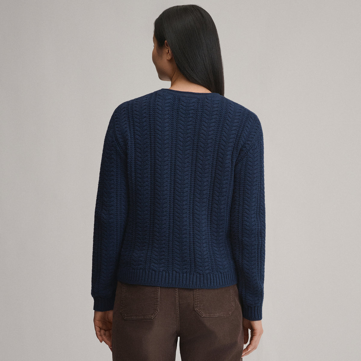 Women's Cotton Cable Crew Sweater-Brook-2
