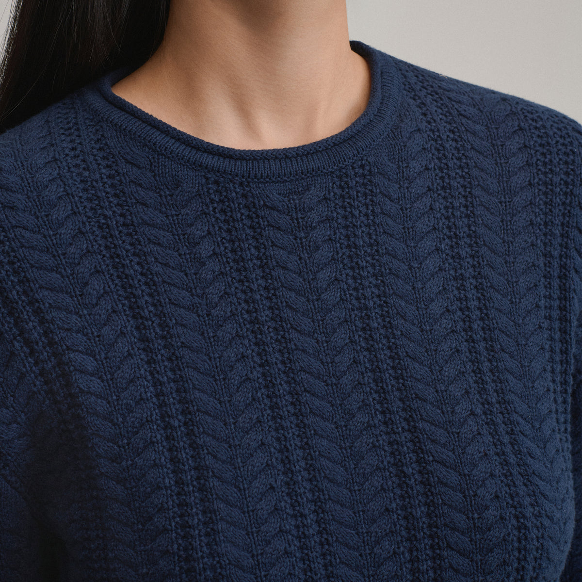 Women's Cotton Cable Crew Sweater-Brook-3
