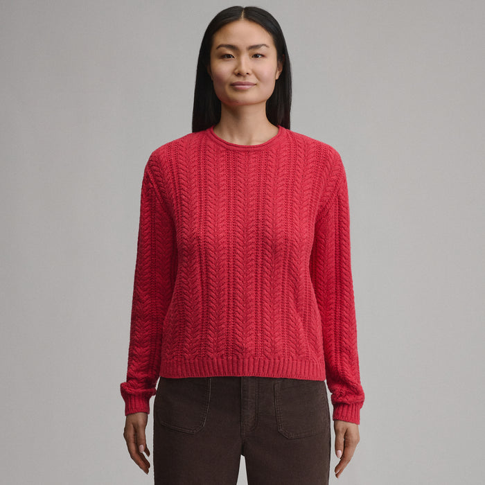 Women's Cotton Cable Crew Sweater