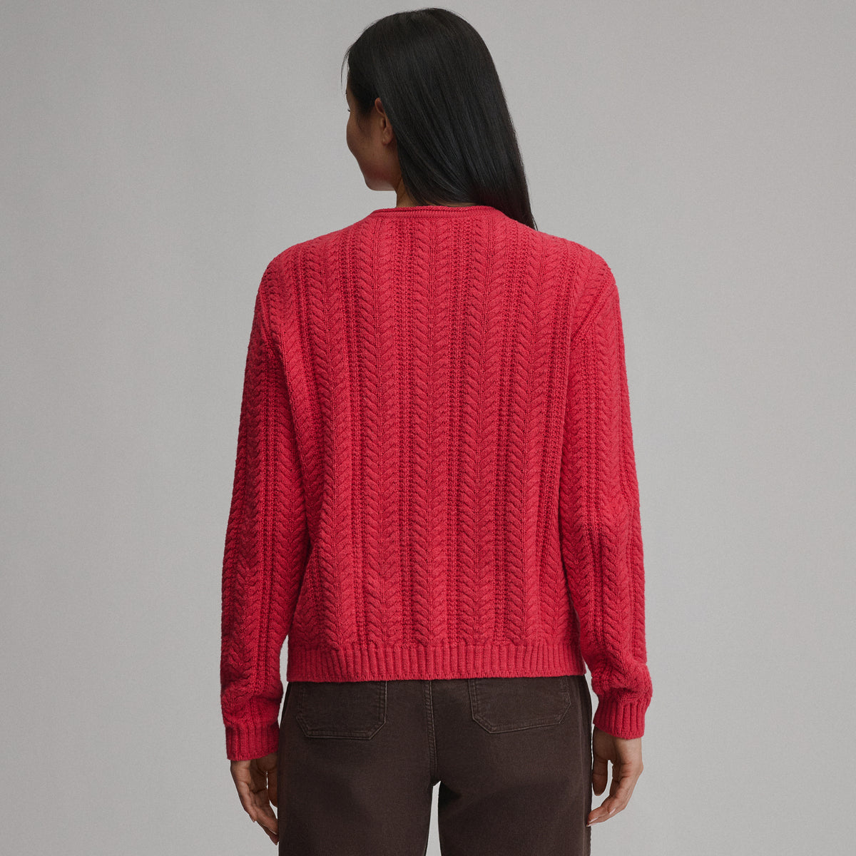 Women's Cotton Cable Crew Sweater-Chili-6