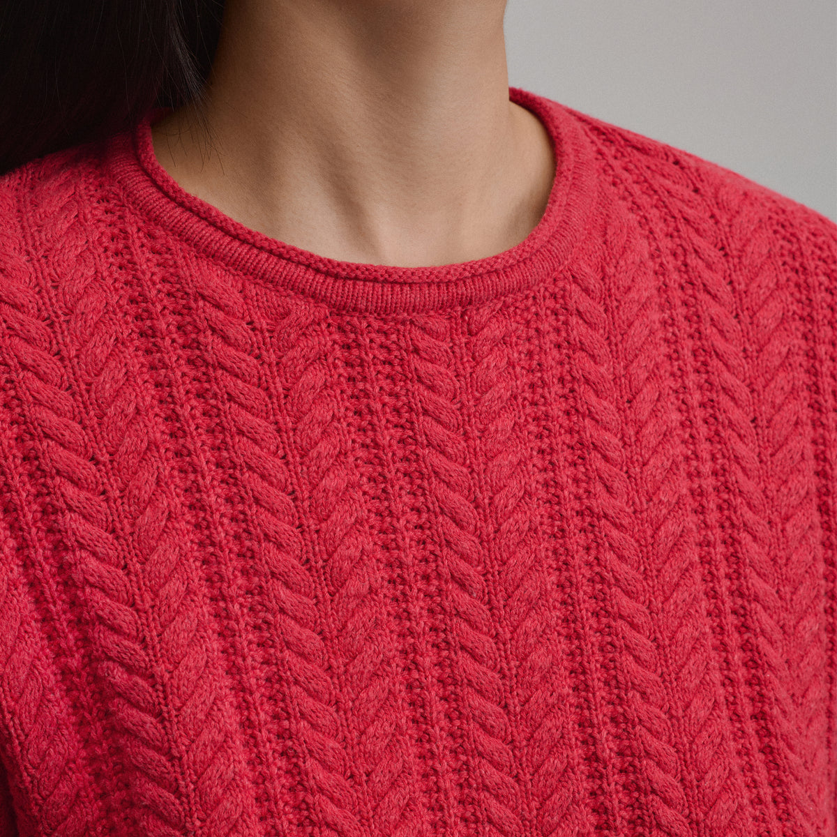 Women's Cotton Cable Crew Sweater-Chili-7