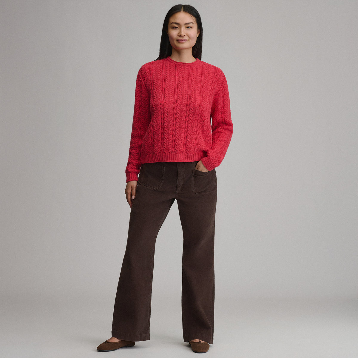 Women's Cotton Cable Crew Sweater-Chili-8