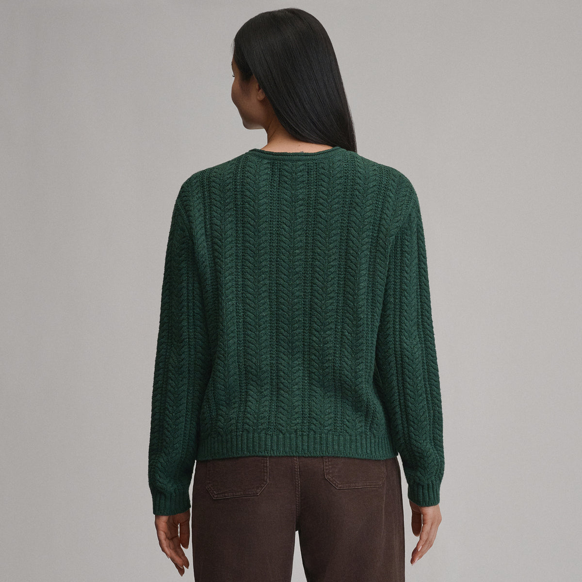 Women's Cotton Cable Crew Sweater-Dark Mint-10