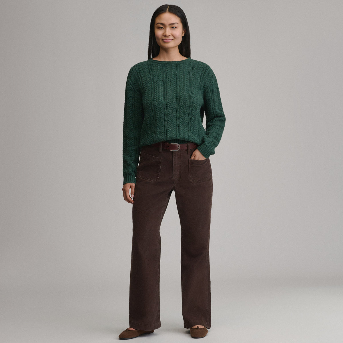 Women's Cotton Cable Crew Sweater-Dark Mint-12