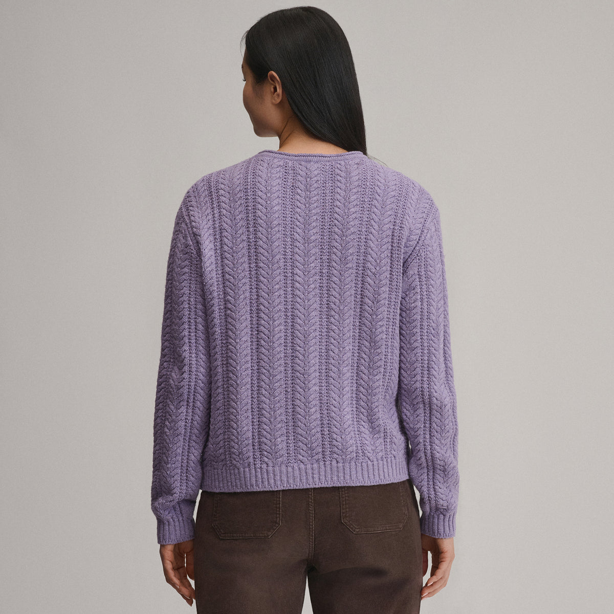 Women's Cotton Cable Crew Sweater-Lavender Mist-18