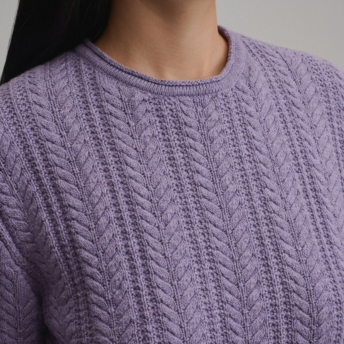 Women's Cotton Cable Crew Sweater-Lavender Mist-19