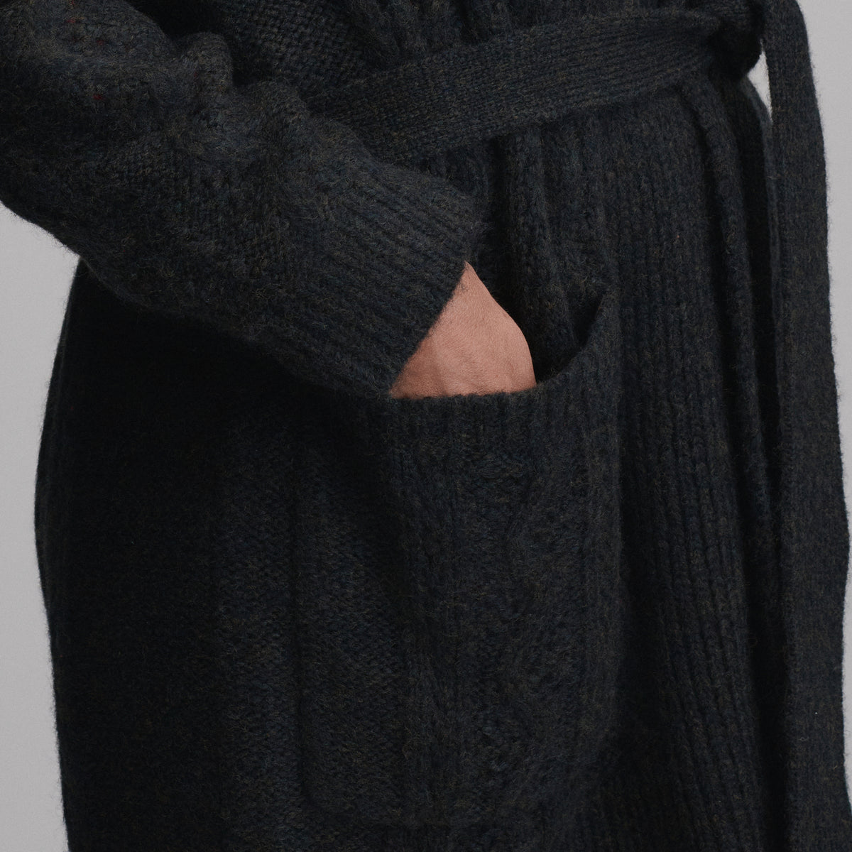 Women's Belted Cable Cardigan Sweater-Black-3
