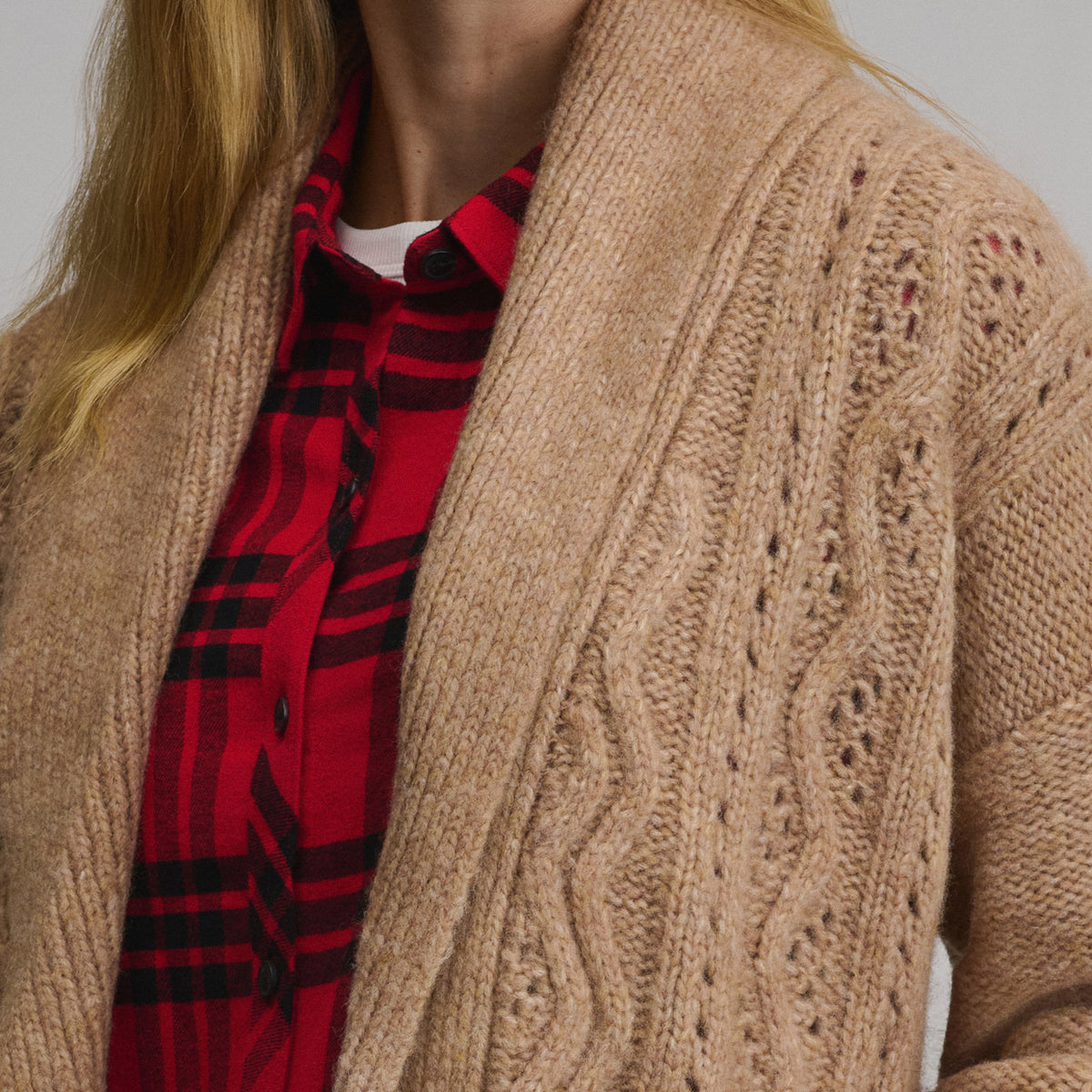 Women's Belted Cable Cardigan Sweater-Camel-3