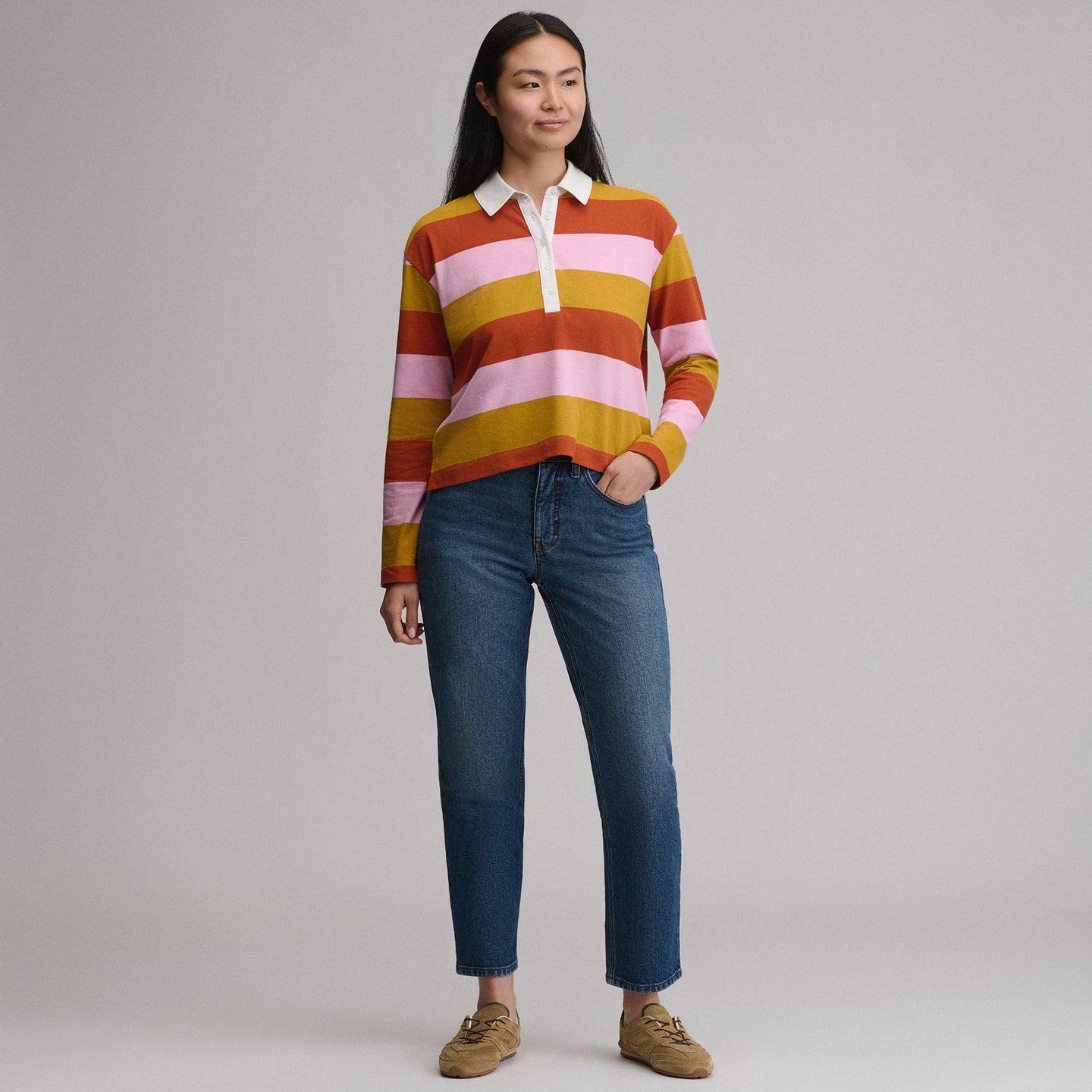 Women's Long-Sleeve Rugby Polo-Gold-4