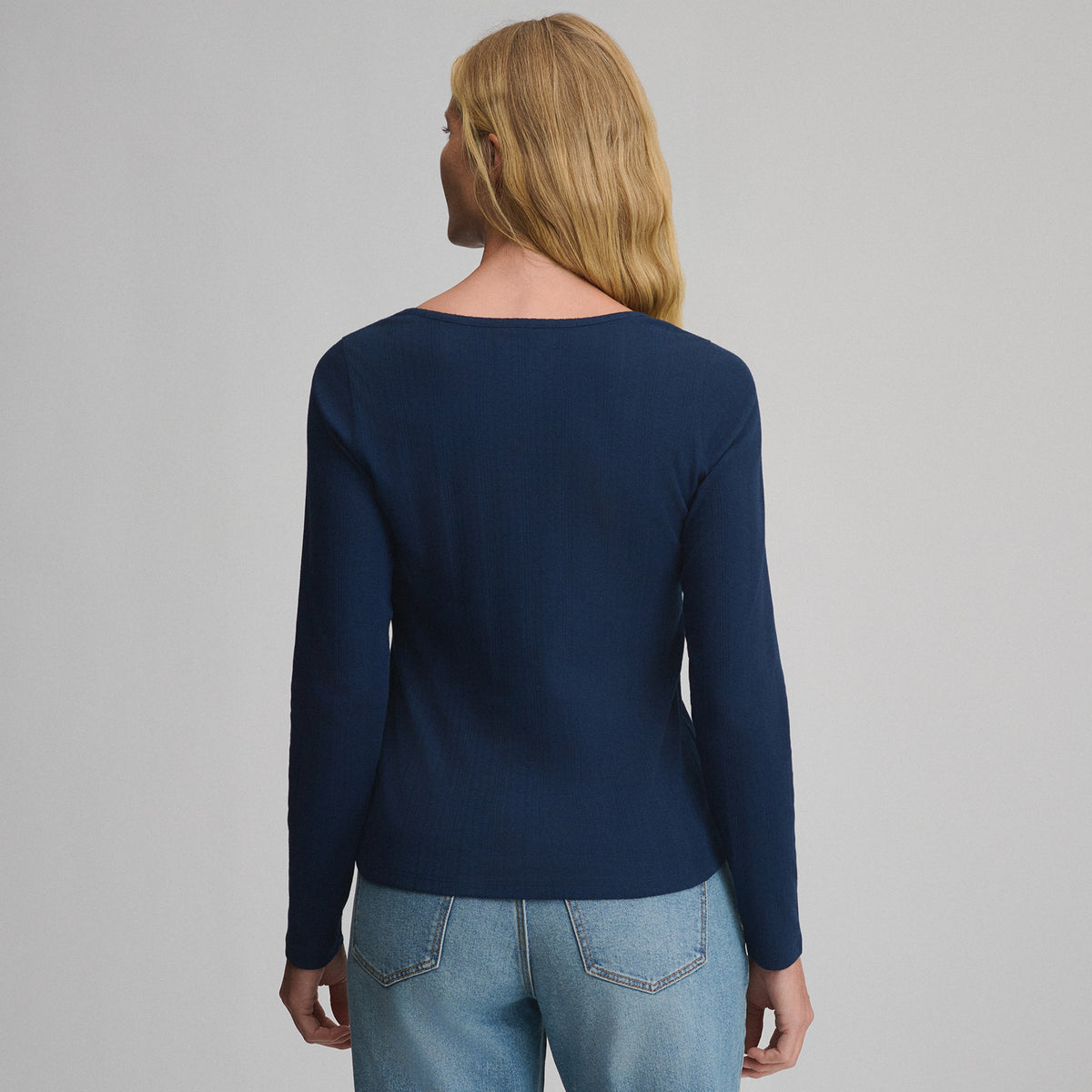 Women's Long-Sleeve Pointelle Button Front Top-Brook-2