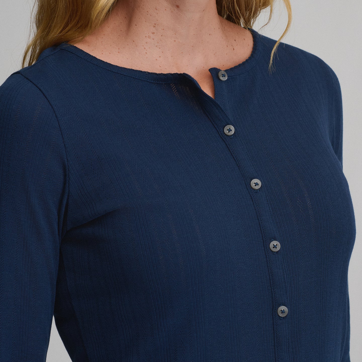 Women's Long-Sleeve Pointelle Button Front Top-Brook-3